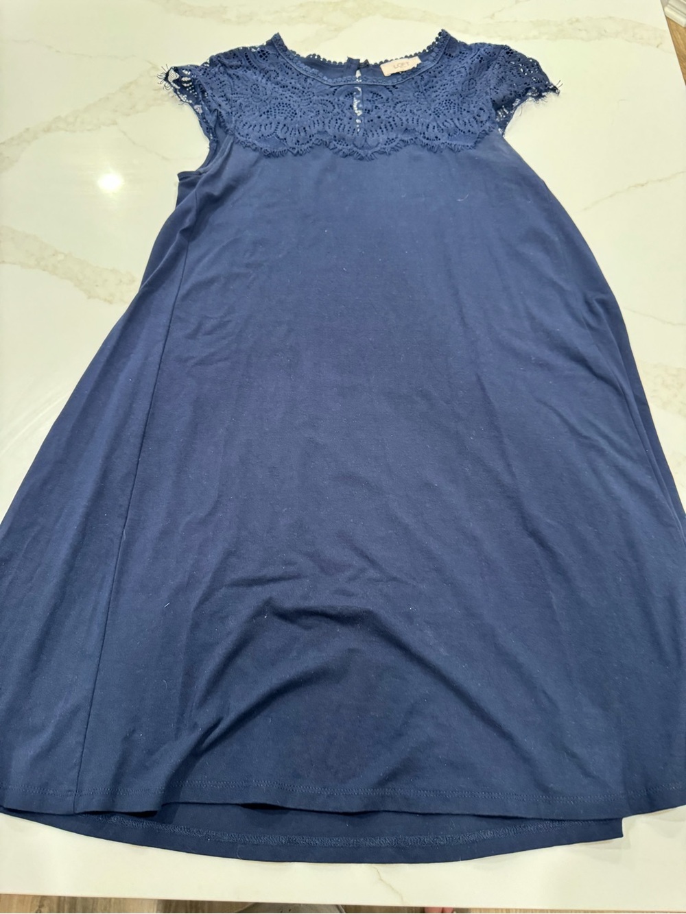 LOFT Navy Crochet-Yoke Sleep Chemise